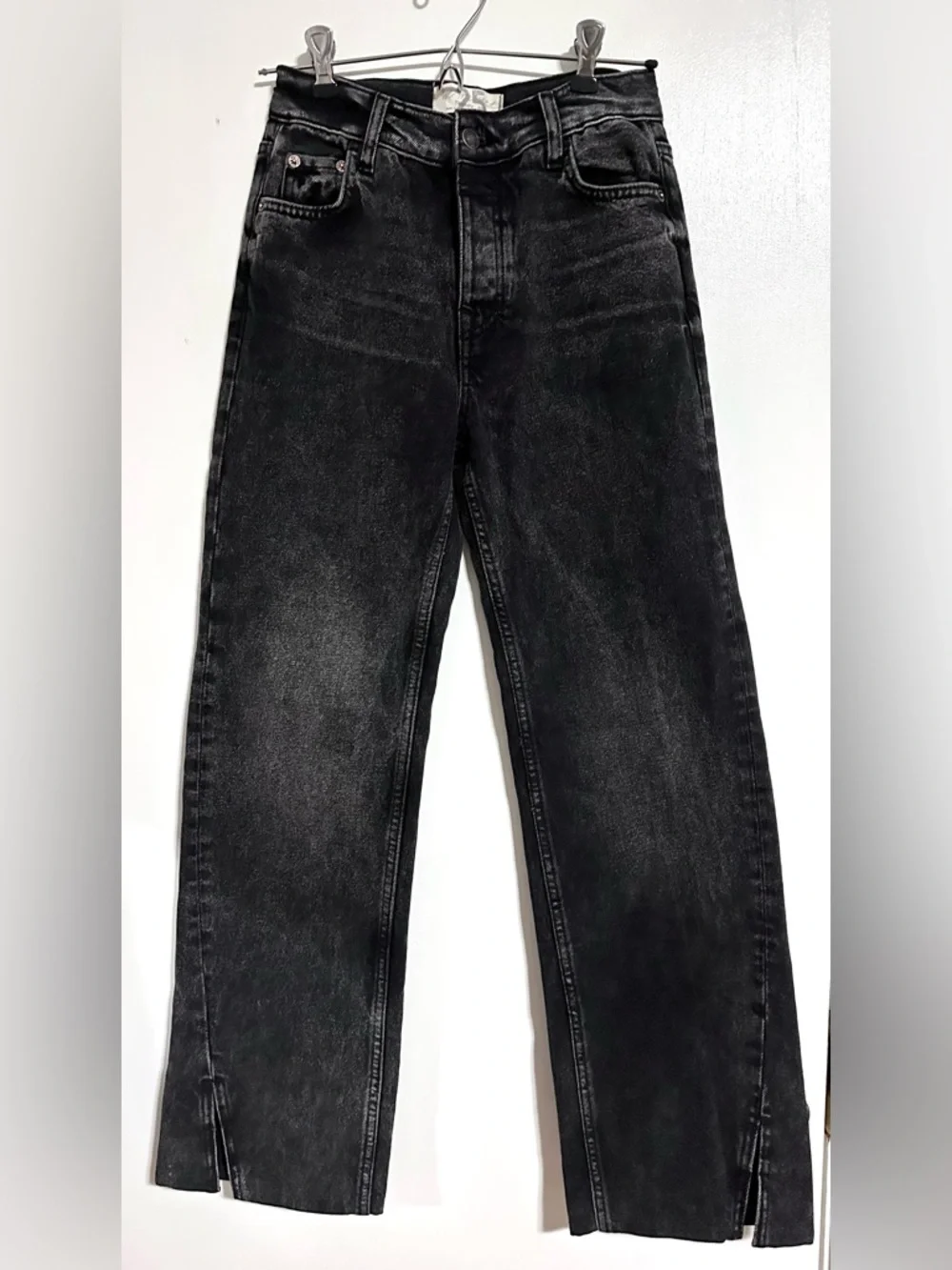 Free People Long Lines Slit Front High Rise Straight Leg Jeans Rockin Black 25 - Picture 6 of 8